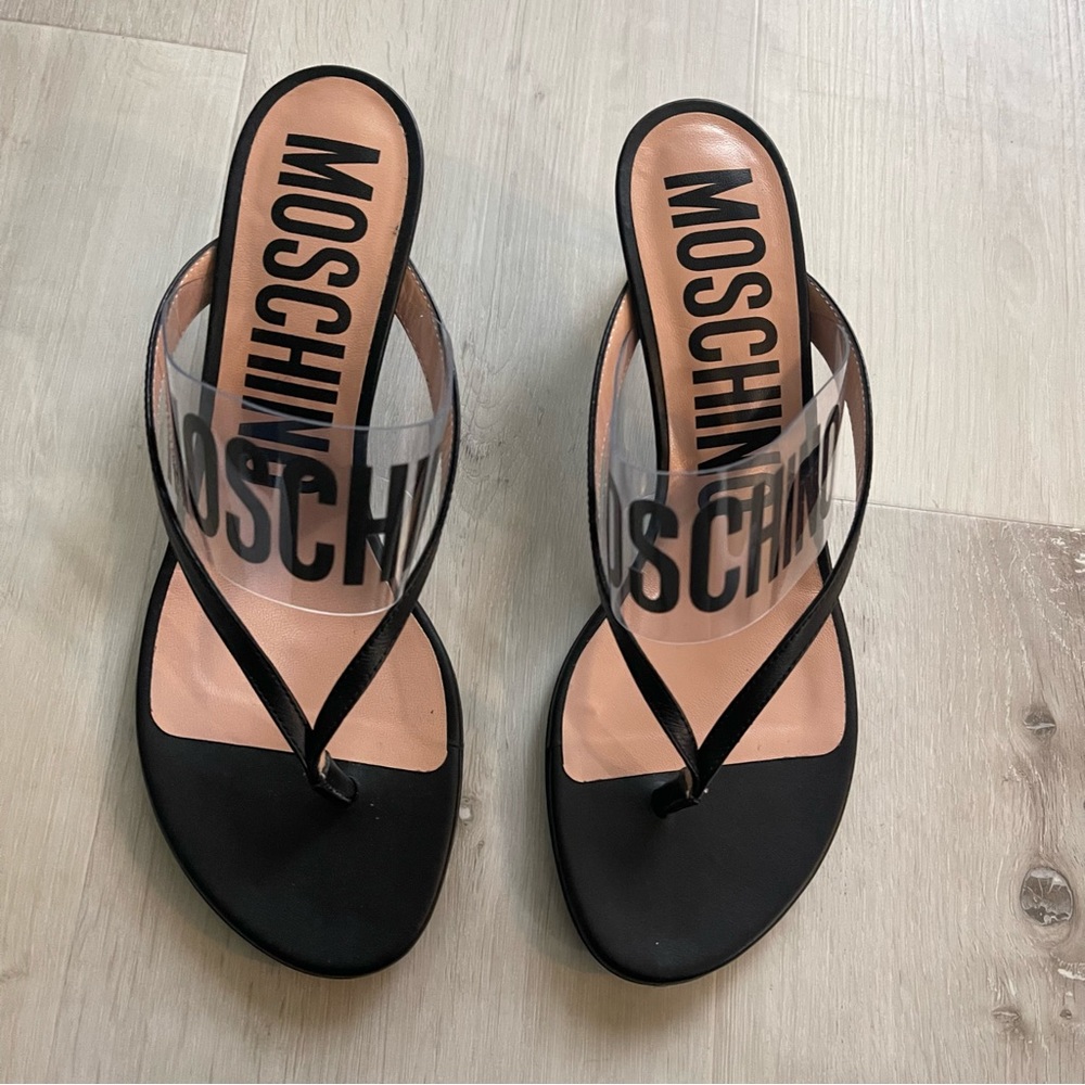 Moschino Logo Vinyl & Leather Sandal size 39.5 (US 9) - Picture 2 of 4
